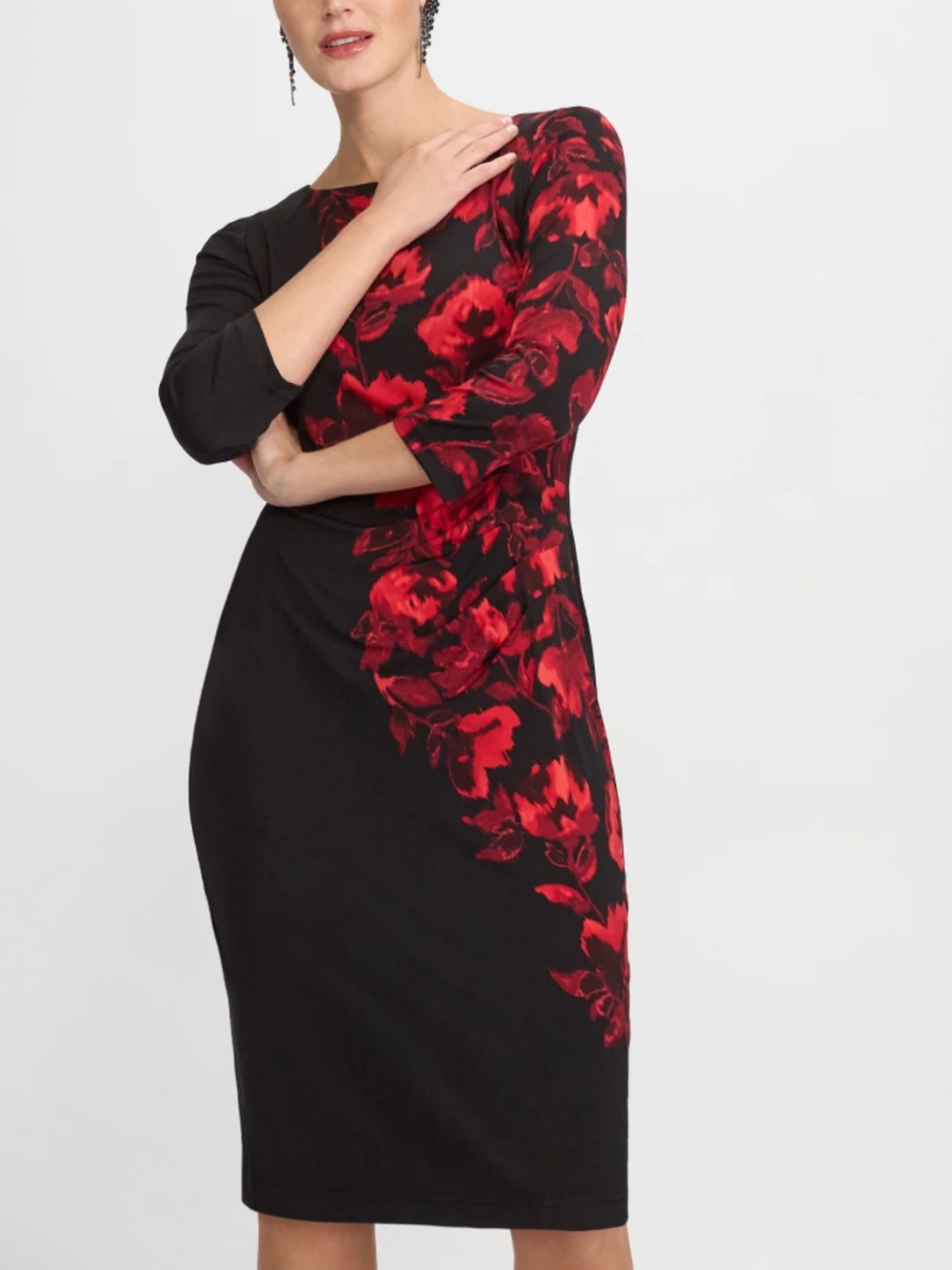 Lauren Ralph Lauren Black Midi Dress with Red Floral Print Size 12